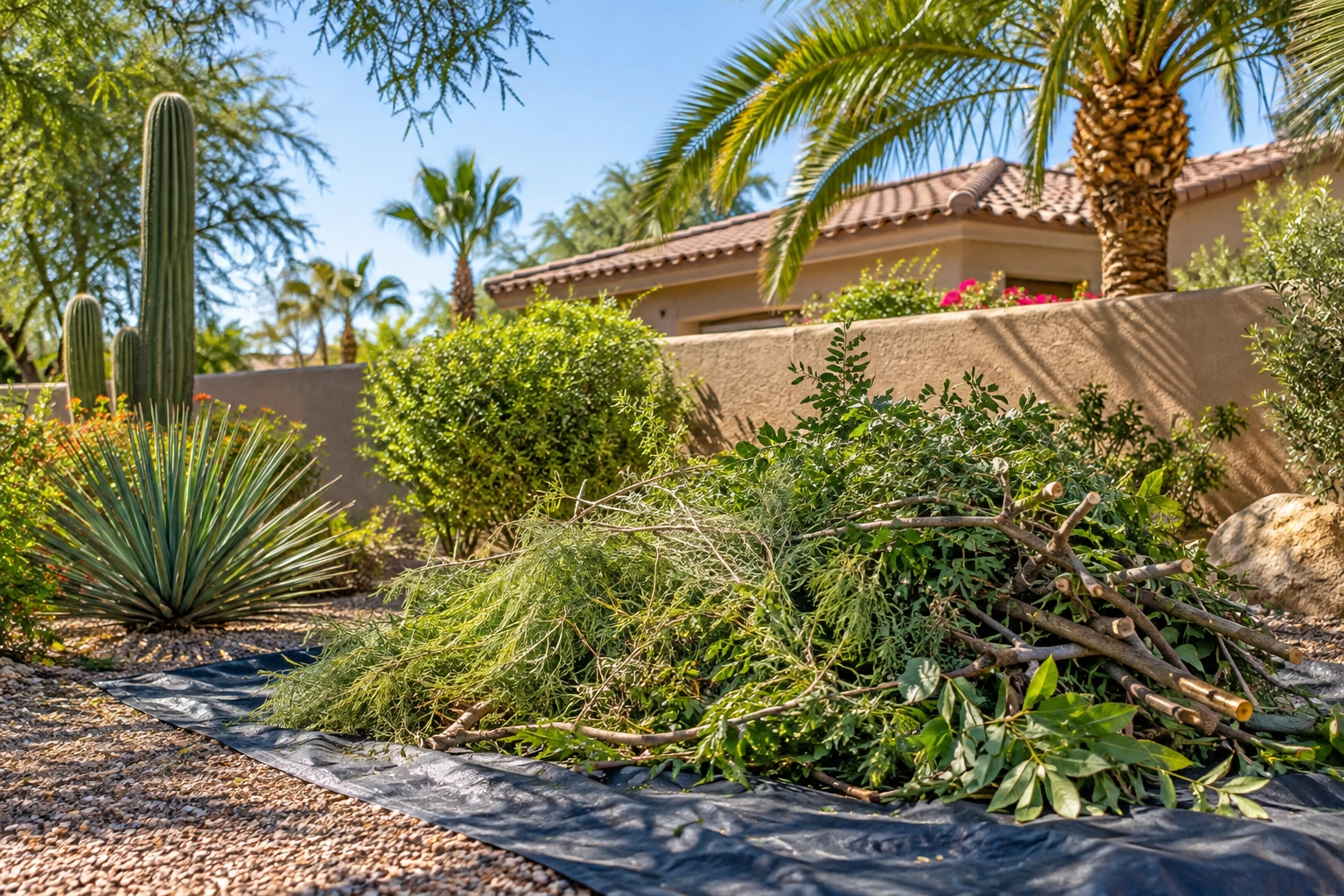 Yard Waste Removal items and equipment in an Arizona residential setting